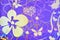 Flowers, hearts, butterfly over purple background. Hologram