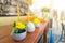 Flowers, incense and candles set for Buddhist worship Buddha.