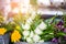 Flowers, incense and candles set for Buddhist worship Buddha