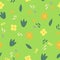 Flowers, leaves and doodle dashes seamless pattern in trending color 2021. hand drawn minimalism simple. wallpaper, textiles,