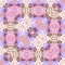 Flowers lines and square, pattern from tiles and border in pink ans lilas