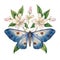 Flowers with Moth Watercolor, Florals Clipart