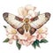 Flowers with Moth Watercolor, Florals Clipart