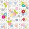 Flowers multicolor grey polka dot retro background beautiful pattern