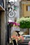 Flowers on narrow old streets of the famous Pitigliano town. Beautiful italian towns and villages. Etruscan heritage, Grosseto,