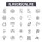 Flowers online line icons, signs, vector set, outline illustration concept