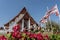 Flowers park at famous temple in Ayutthaya Thailand (Wihan Phra Mongkhon Bophit