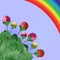 Flowers and rainbow, Spring bright background