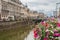 Flowers and river Vilaine in Rennes
