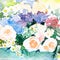 Flowers. roses hydrangea. vintage.  sunny. spring Summer . watercolor