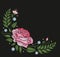 Flowers roses isolated on black background. Vector illustration. Embroidery folk neck line pattern.