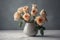 Flowers Roses In Vase On Pale Gray Color Background. Generative AI