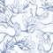 Flowers seamless pattern. Line illustrations. Pencil drawing.