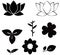 Flowers shape black silhouette set illustrations on w