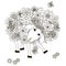 Flowers sheep monochrome sketch, coloring page anti-stress stok vector illustration for print