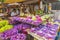 Flowers sold to be used as offerings in front of the Temple of the Tooth Relic in Kandy, Sri Lanka