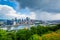 Flowers and stormy view of the Pittsburgh skyline, from Mount Washington, Pittsburgh, Pennsylvania