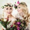 Flowers Style Portrait of Beautiful Women. Perfect Bride