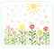 Flowers, sun, children, flat, coloured illustrations.