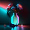 Flowers in a vase. 3D rendering. Neon effect AI Generated