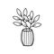 Flowers in a vase doodle hand drawn outline icon or symbol. Decorative flowers house plant sketch