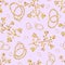 Flowers with violet and yellow textures and geometric figures on a light pink color