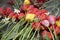 Flowers on war monument. Flowers on grave of soldier. Remembrance ceremony