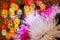 Flowers for a wet glass on the background of colored Bokeh