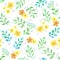 Flowers, wild grass. Cute ditsy repeating pattern. Watercolor