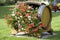 Flowers in a wood barrel