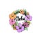 Flowers wreath with lettering aloha colorful ink illustration