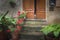 Flowery streets on a rainy spring day in a small magical village Pienza