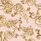 Flowery and swirls metallic seamless pattern on neutral background