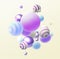 Flowing multicolored spheres. Vector creative illustration. Abstract background with 3d geometric shapes. Trendy cover