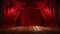 Flowing Red Velvet Theatre Curtains and Wooden Stage Floor. Generative AI