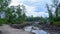 A Flowing River With A Road Alongside And Dense Mangrove Forest