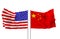 flowing USA and China national flags with clipping path isolated on White background