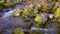 Flowing water through stones, little forest stream