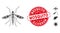 Flu Collage Mosquito Icon with Distress Round Mosquito Seal