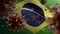 Flu coronavirus floating over Brazilian flag. Pandemic of Covid 19 in Brazil