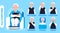 Flu info-graphics vector. Cold, influenza symptoms are shown. Icons of fever, headache,cough are shown. Senior man sitting on the