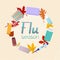 Flu season drugs and pills with autumn leaves