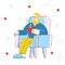 Flu and Sickness Concept. Sick Person Having Cold. Diseased Sad Man Sitting in Armchair Drinking Hot Beverage