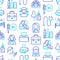 Flu and symptoms seamless pattern with thin line icons: temperature, chills, heat, runny nose, bed rest, pills, doctor with
