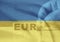 Fluctuations of the euro in world markets. Euro rise or fall concept. The war in Ukraine with Russia. Ukraine flag