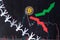 Fluctuations and forecasting of exchange rates of virtual money bitcoin. Red and green arrows with golden Bitcoin ladder on black