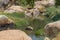 fluent river with rocks and vegetation in Africa. Lubango. Angola.