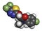 Flufenacet herbicide molecule. 3D rendering. Atoms are represented as spheres with conventional color coding: hydrogen white,.