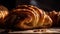 Fluffy baked pastry item on rustic wood table, ready to eat dessert generated by AI