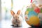 fluffy bunny peeking from easter egg basket